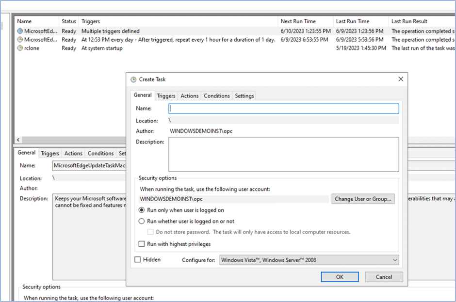 Use Windows Task Scheduler to create a task - Screen 2