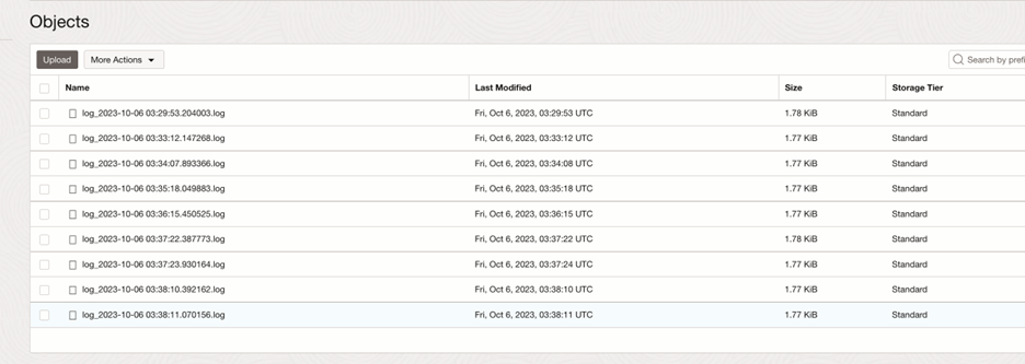 OCI Object Storage Bucket File List