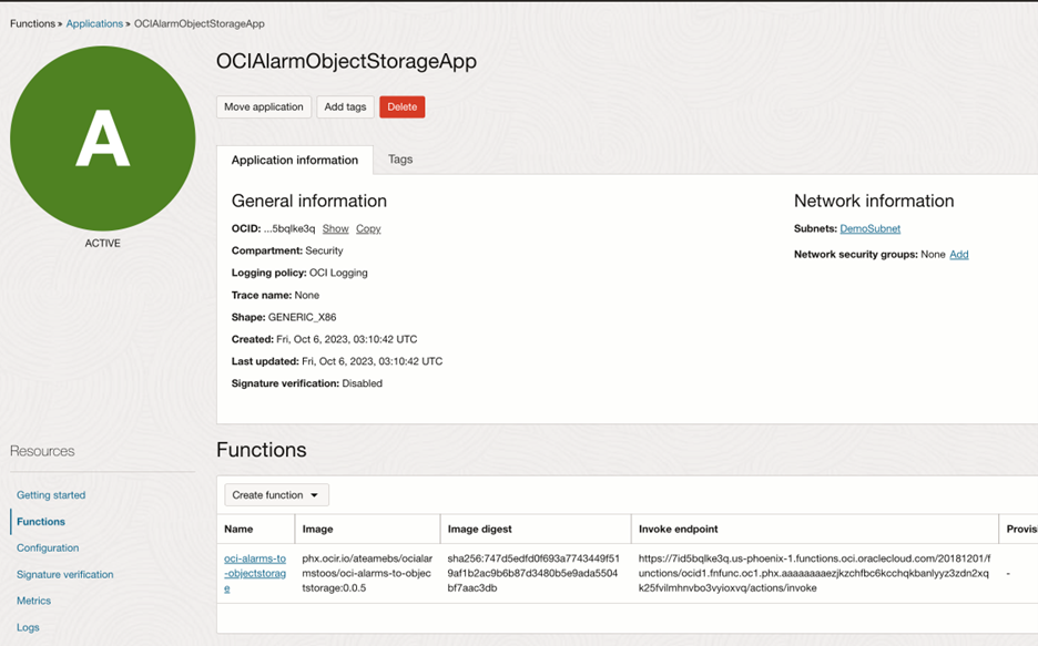 OCI Oracle Function Details