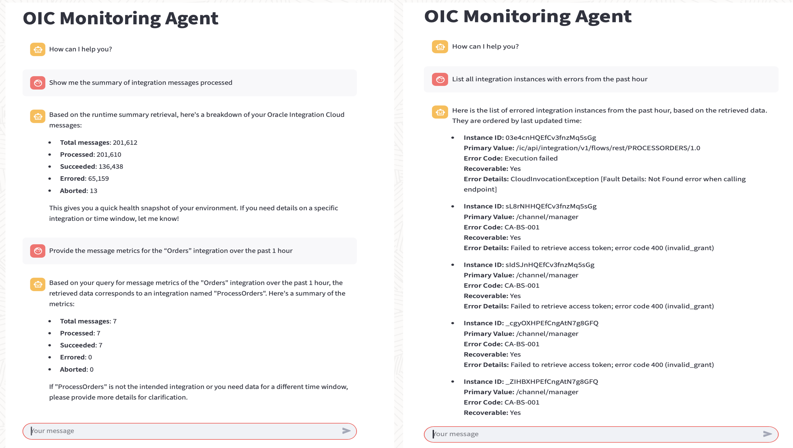 OIC Monitoring Agent with MCP Integration Demo