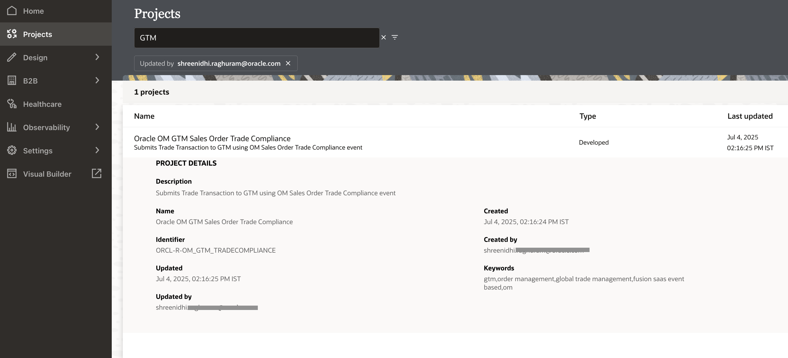 get recipe into projects