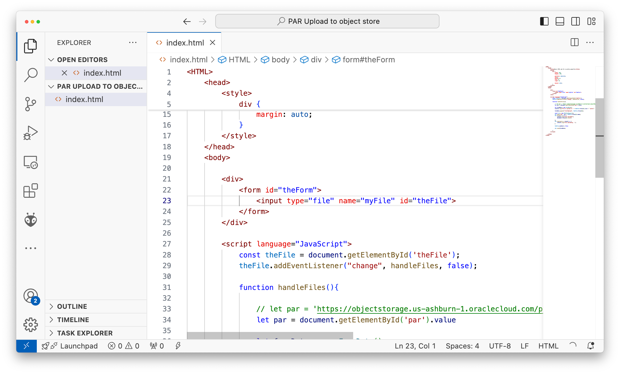 The Simplest possible HTML to upload to Object Store with a web browser ...