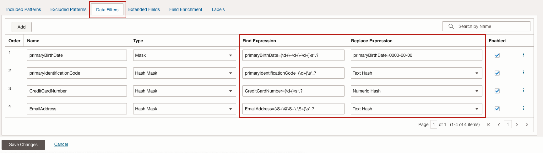 Logging Analytics Log Source Data Filters Masking