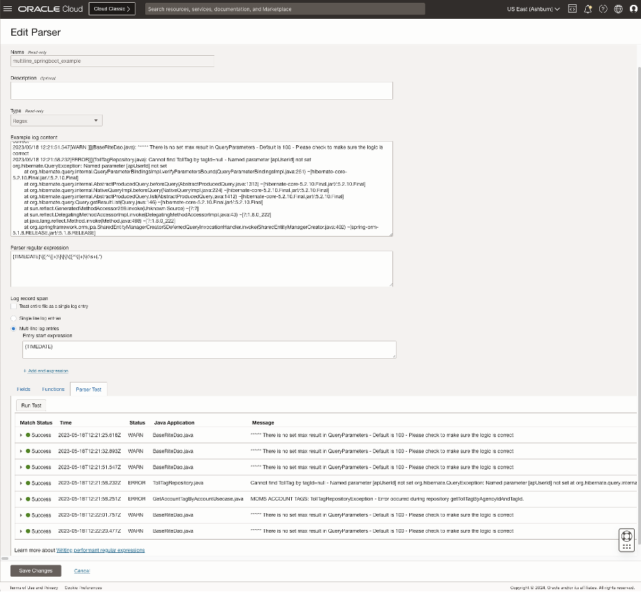 Logging Analytics Multiline Springboot Error Stack Trace Example