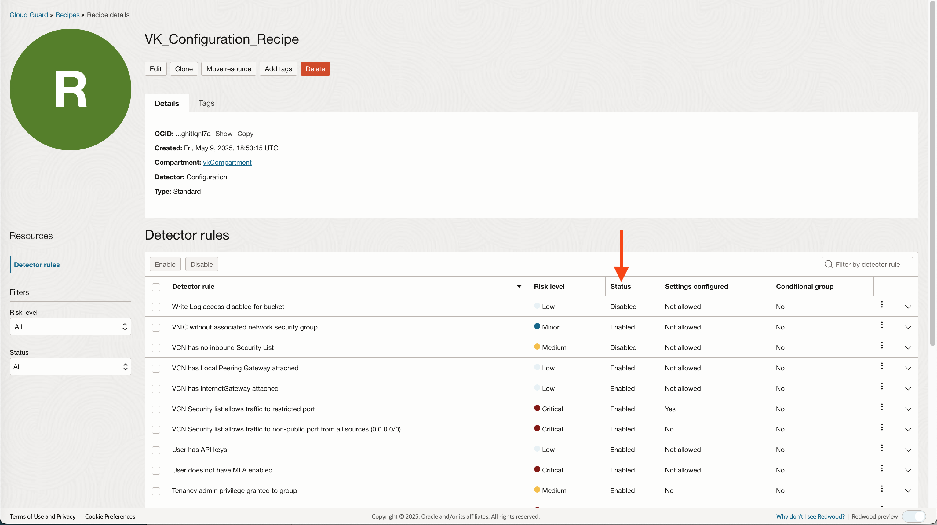 Status: Enabled or Disabled