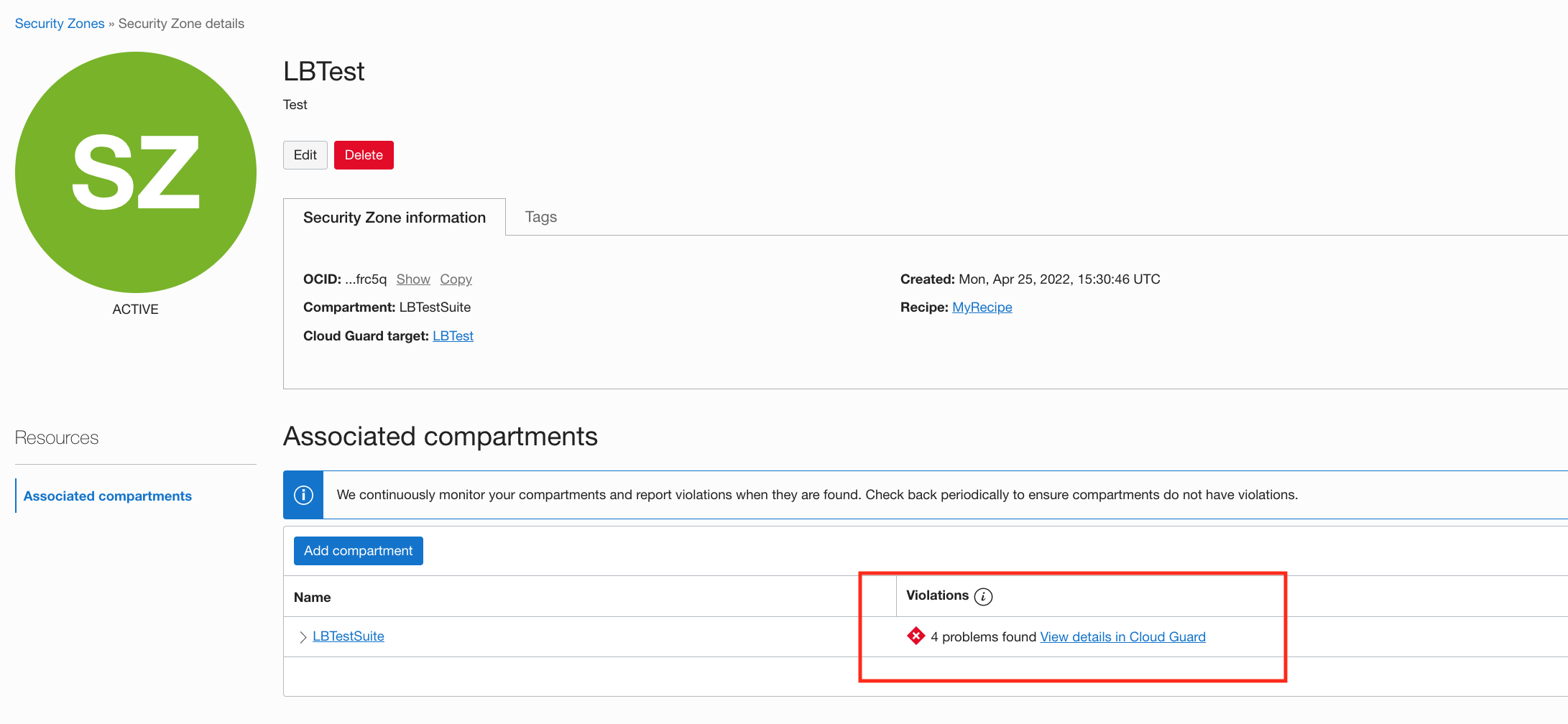 Security Zone : Violations