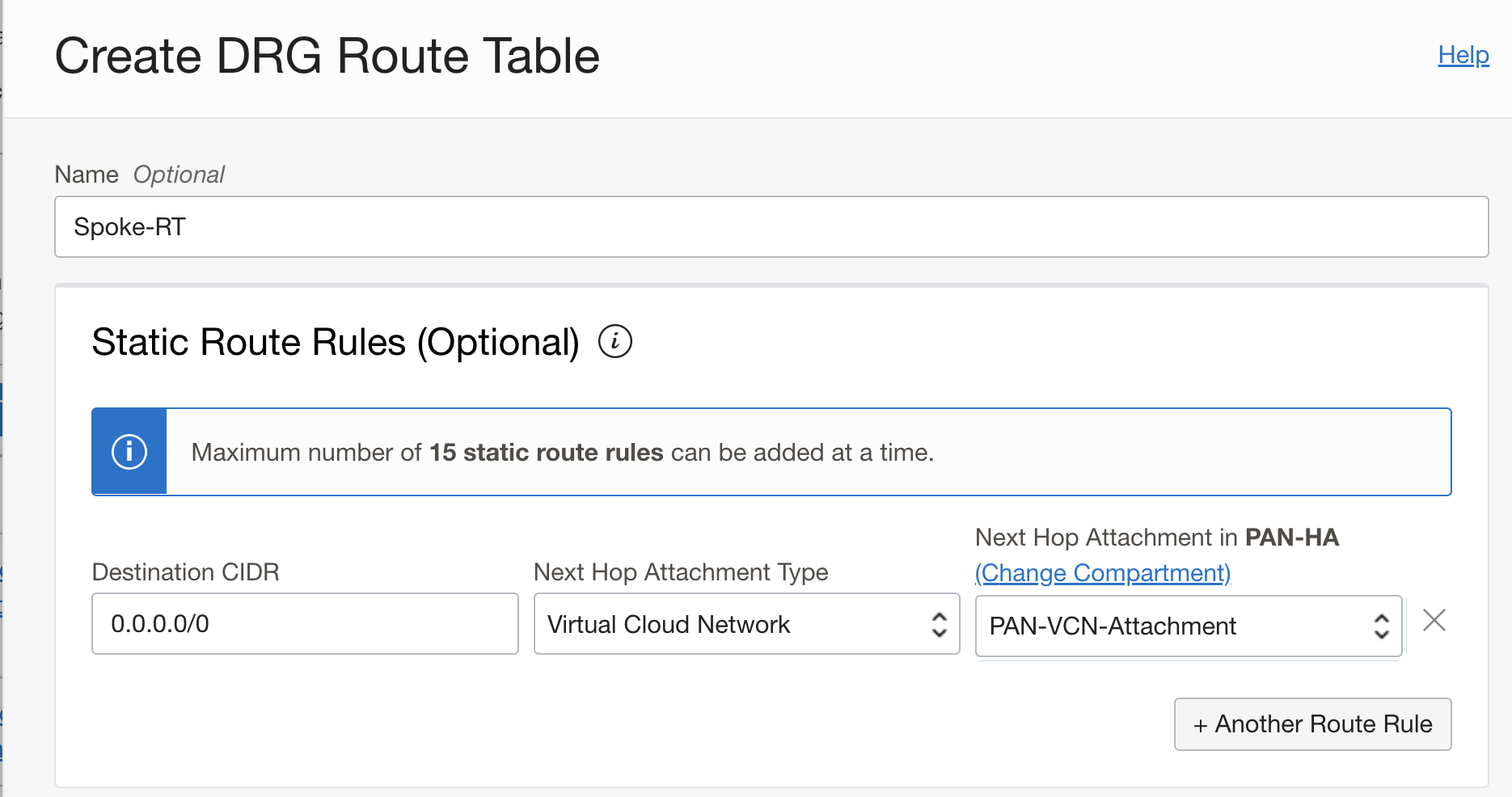 Spoke DRG Route Table