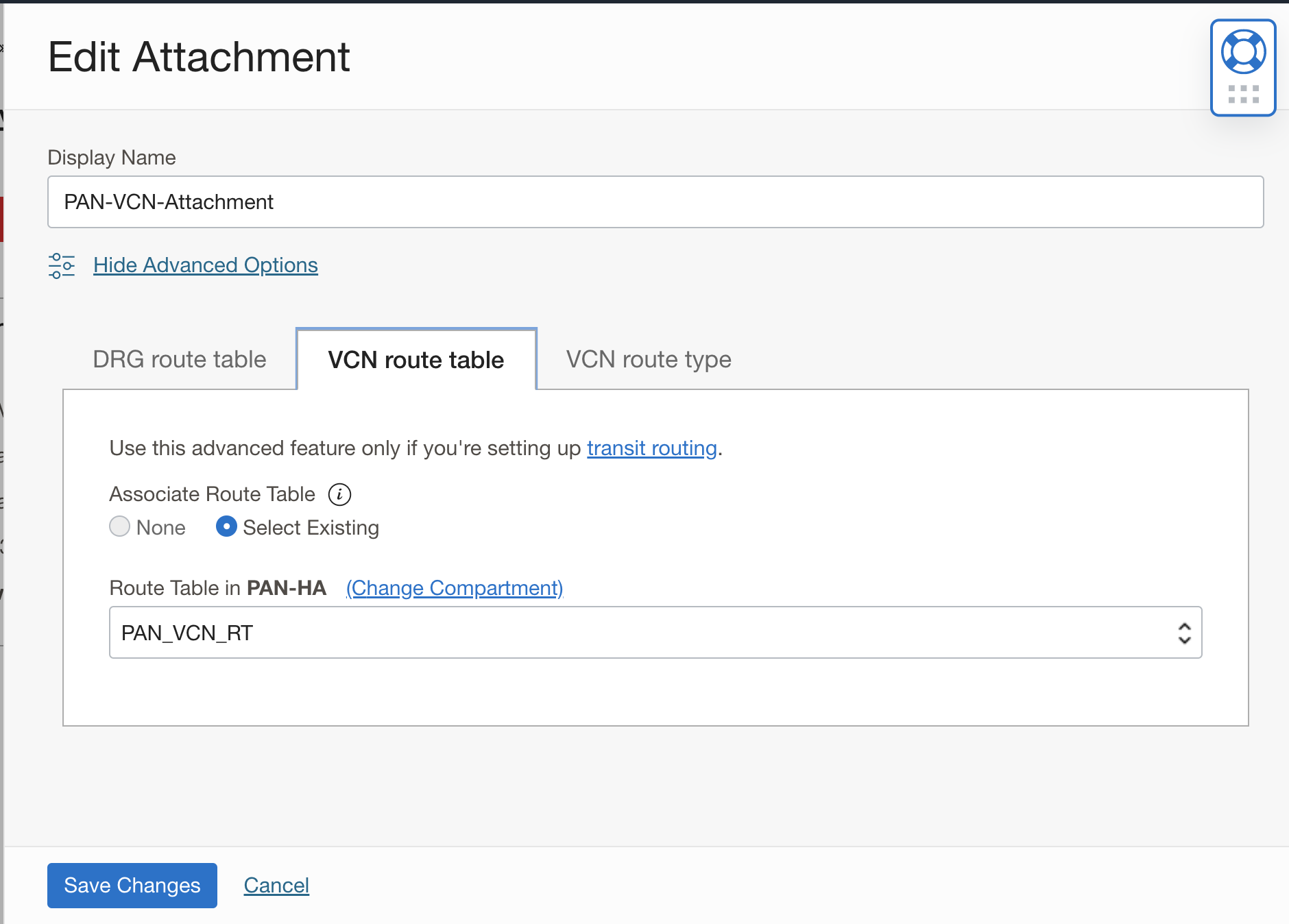 Attach DRG Route Table