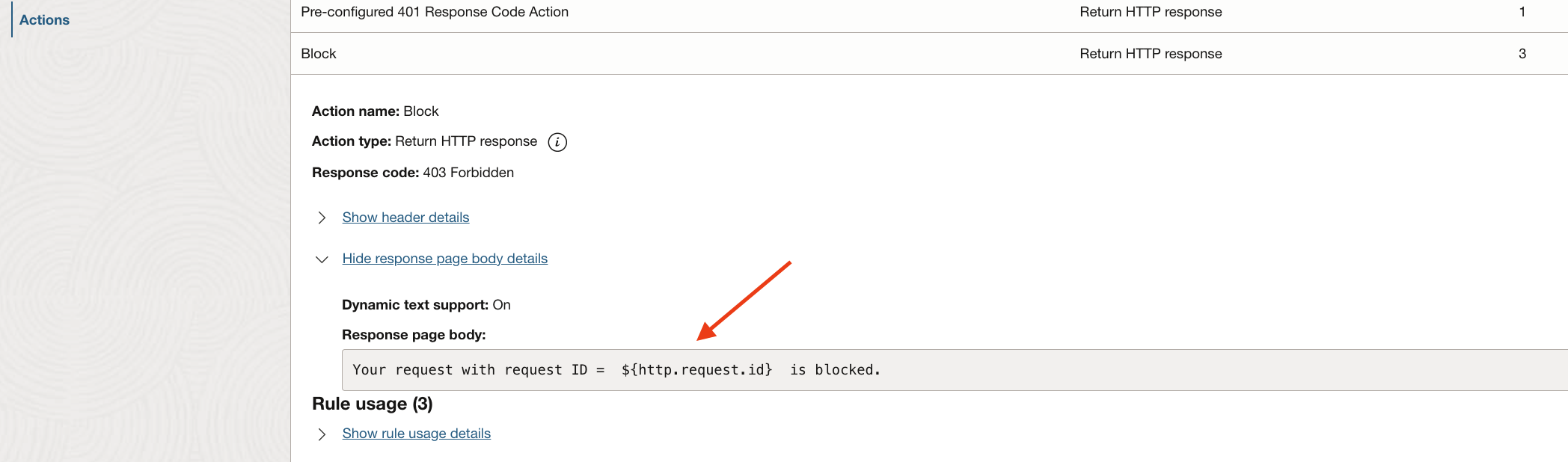 Action with request id