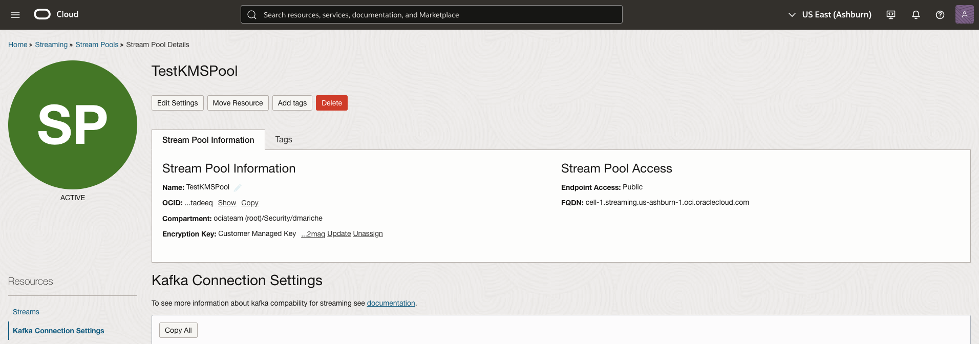 Go to the OCI Stream Pool