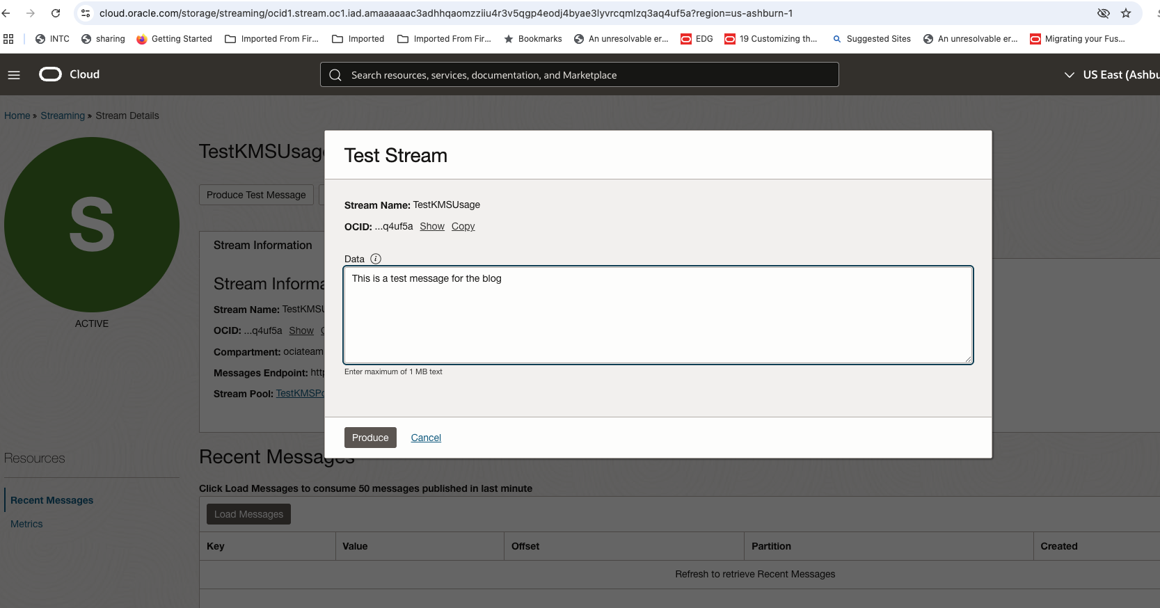 Produce a test message