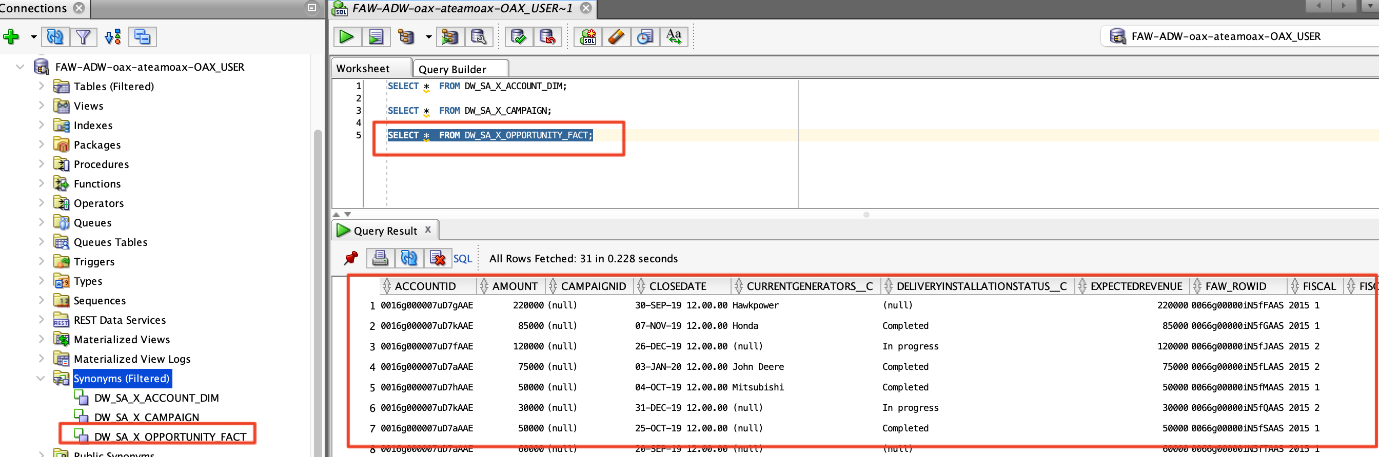 VM-707-31-OPP Fact in SQL Dev