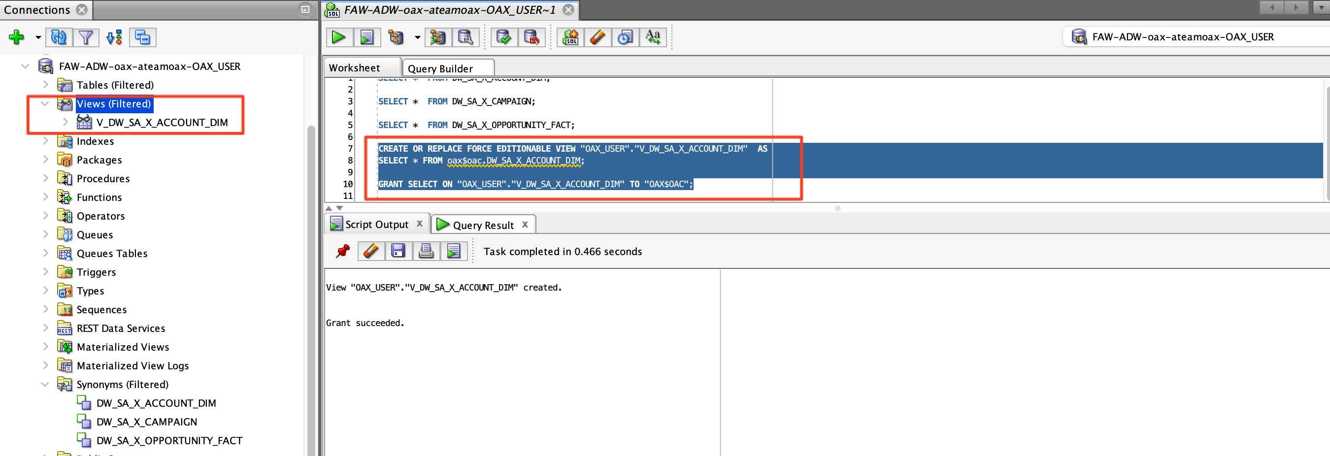 VM-707-32-Account DIM DB objects