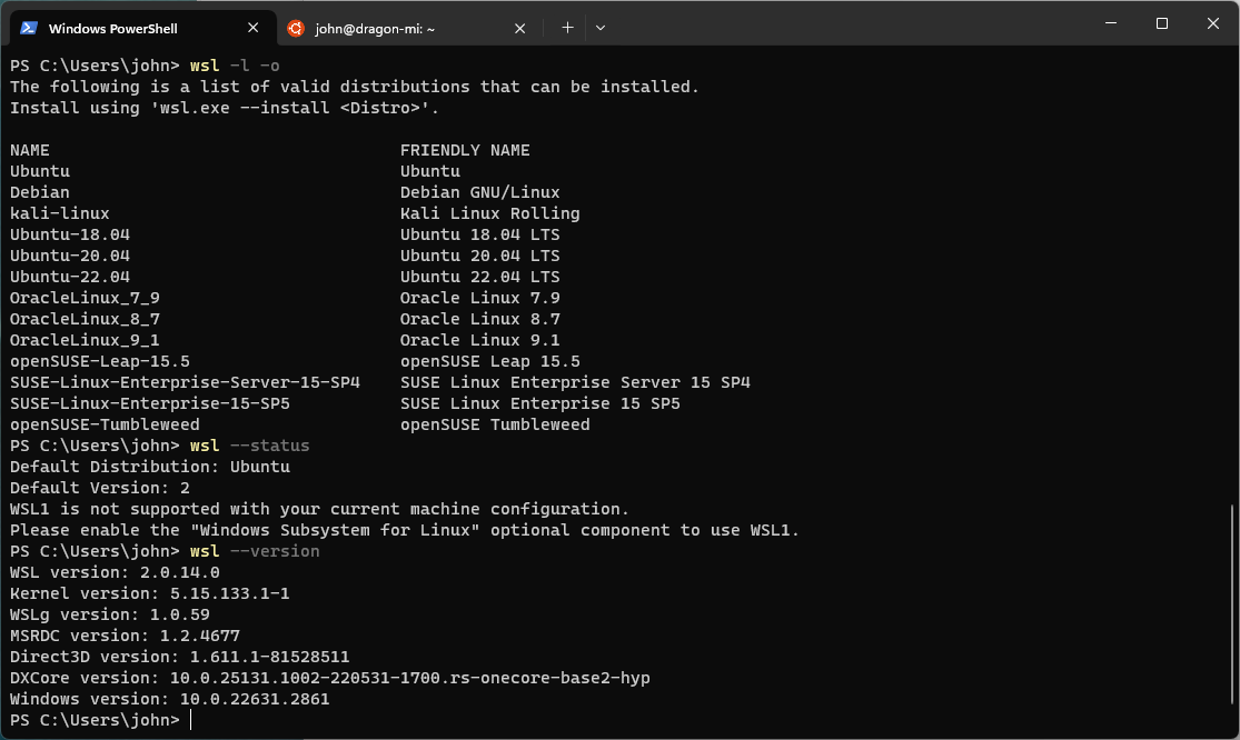 WSL Install & Distros Available