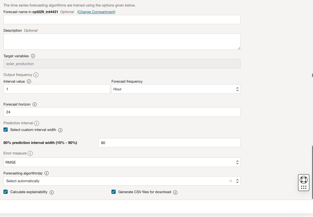 solar generation forecasting configuration