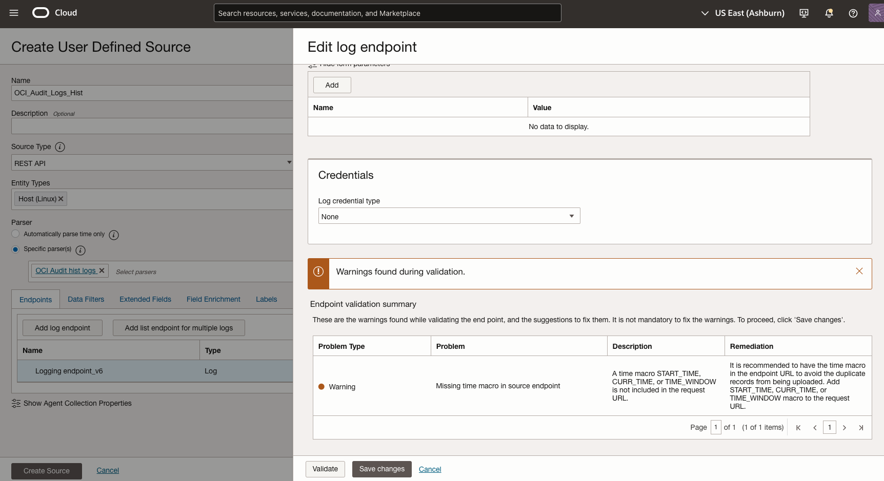 Figure 4-2: Configure the OCI Audit historical log endpoint settings
