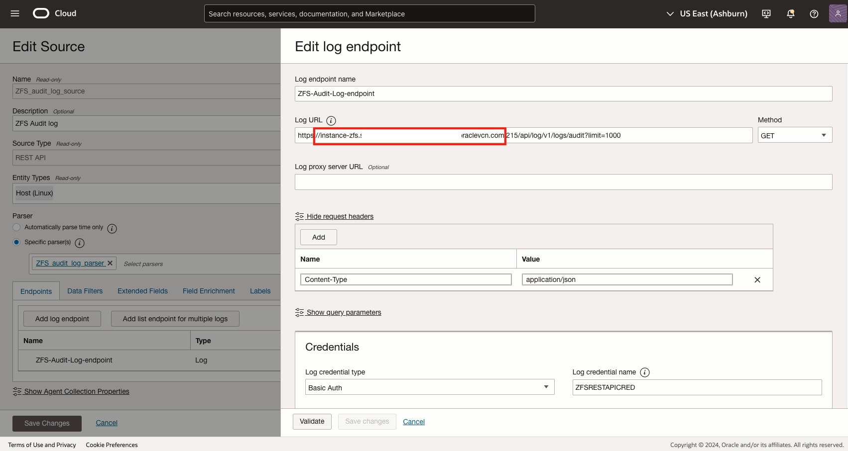 Update the ZFS Monitoring Log Source endpoint URL
