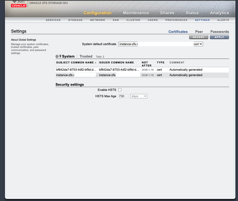 Figure 4. Download ZFS Storage Appliance SSL certificates