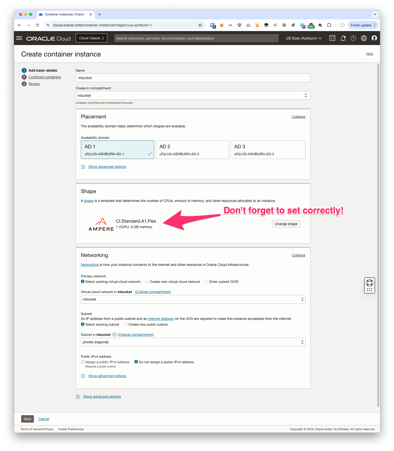 Create Container Instance step 1