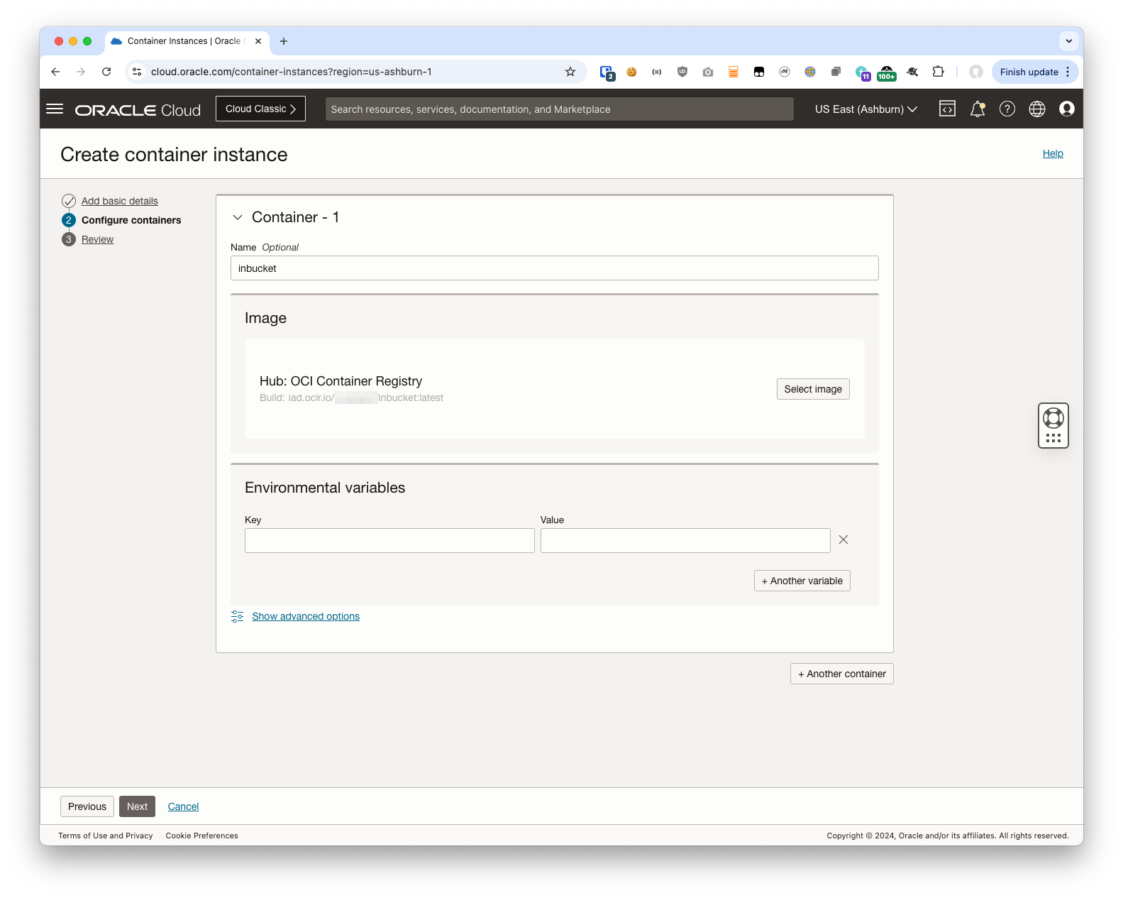 Create Container Instance step 2