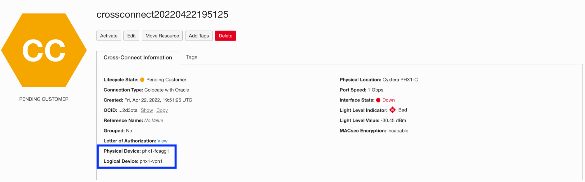 Cross Connect: Physical/logical device