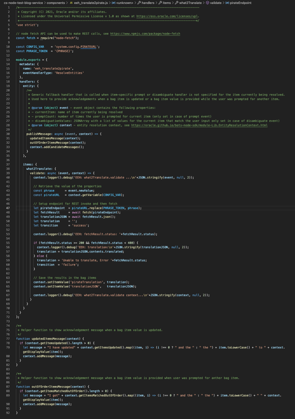 ODA Entity Event Handler