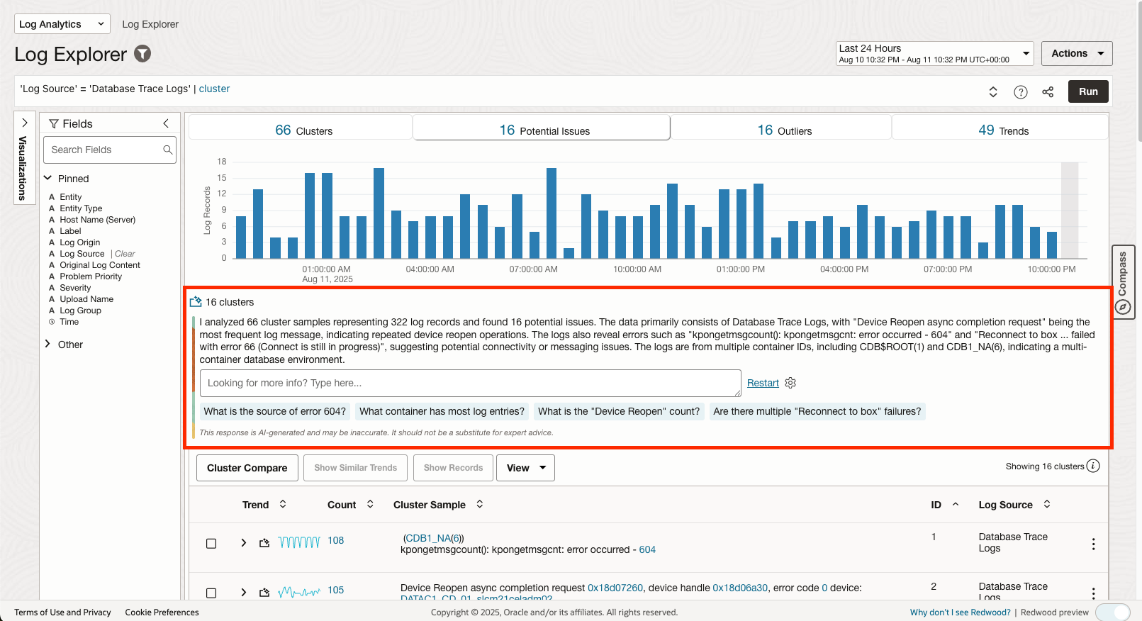 Cluster Explain (Potential Issues) - Database Trace Log Analysis: Device Reopens, Connectivity Errors, and Multi-Container Insights