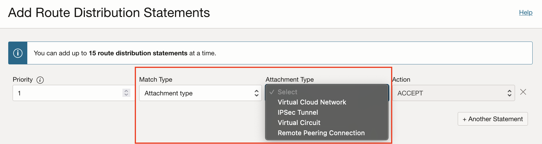 Route Distribution Statement: Match Type of Attachment