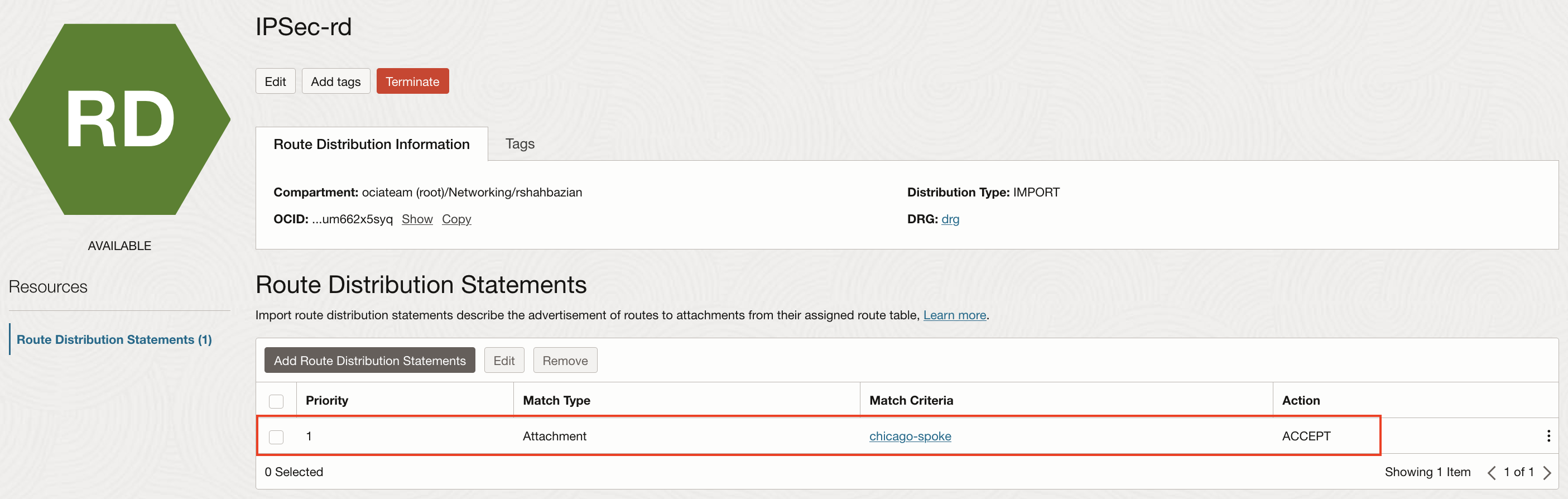 Import Route Distribuion used by IPSec attachments