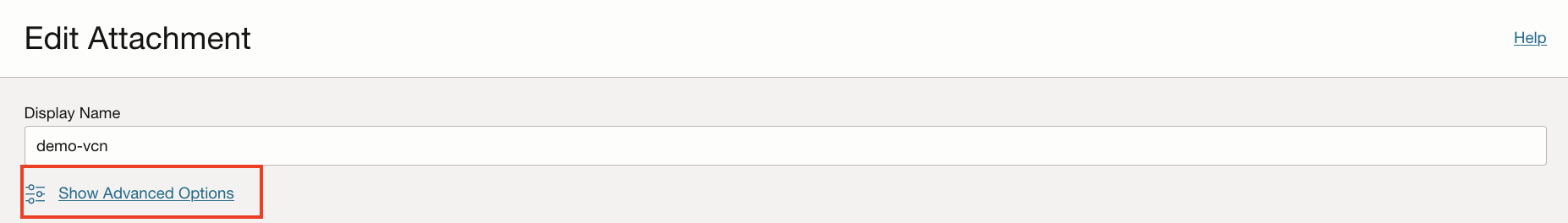 Editing the DRG VCN attachment under the Show Advanced Options