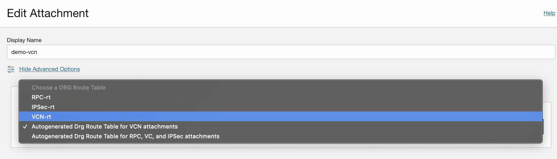 Associating the DRG VCN attachment with its unique DRG Route Table