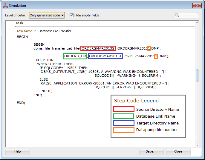 Figure 18: LKM Oracle to Oracle Datapump Plus – Code Sample for File Transfer