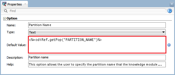 Figure 2 - Knowledge Module Option – Partition Name Default Value