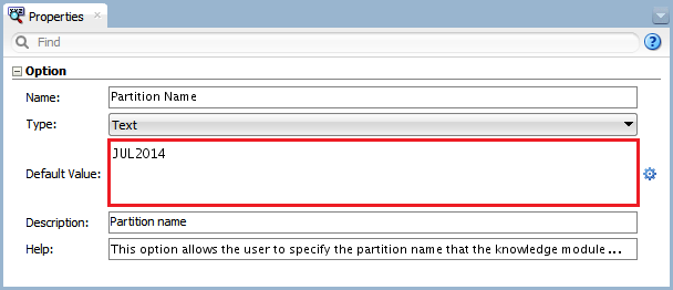 Figure 4 - Knowledge Module Option – Partition Name
