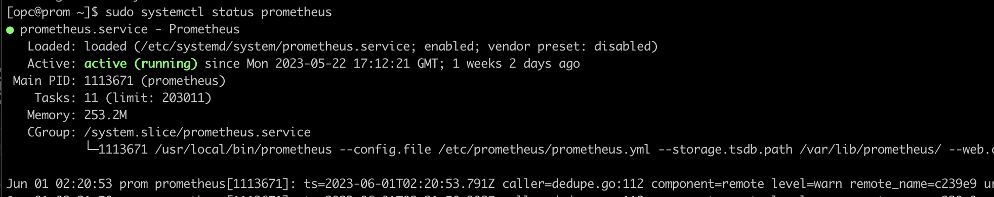 Prometheus service status active