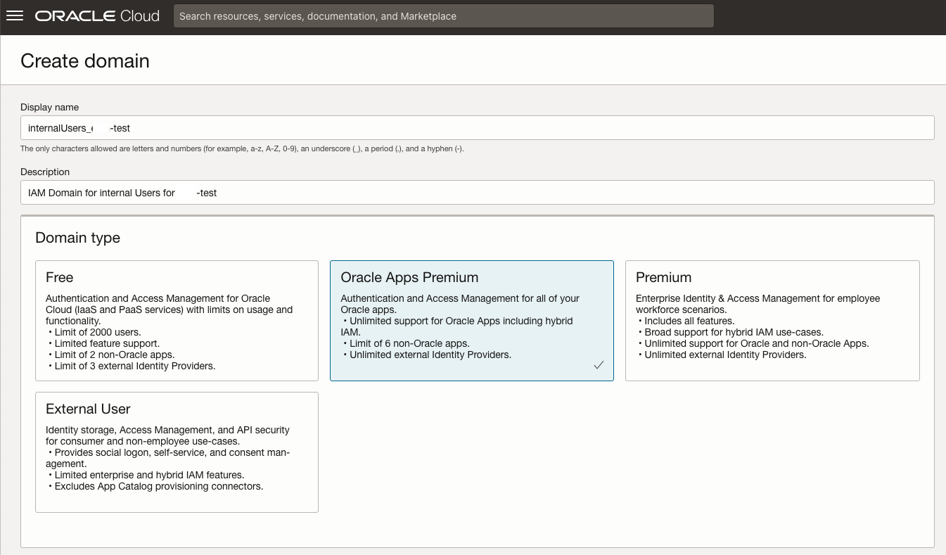 Create Domain internal