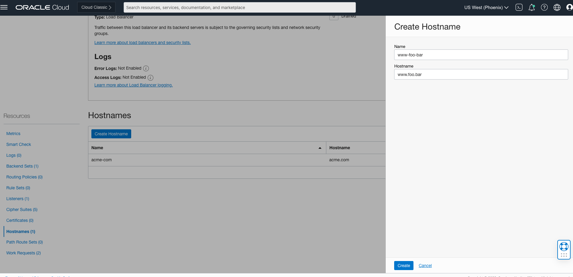 Create Hostname Page