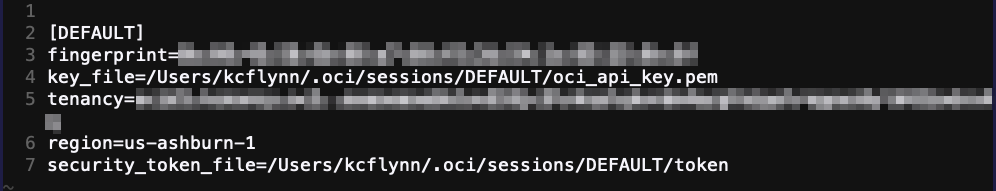 OCI CLI Config Entry