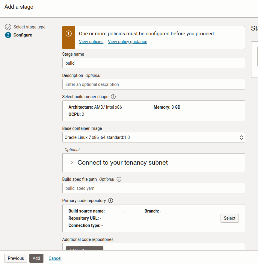 Configuring the build stage