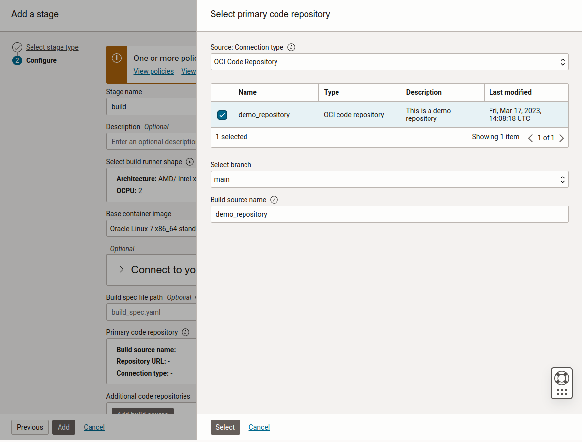 Selecting the git repository
