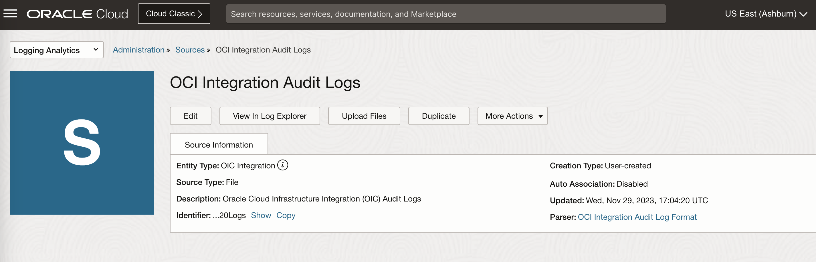 Figure 11. OCI Integration Audit Logs Source