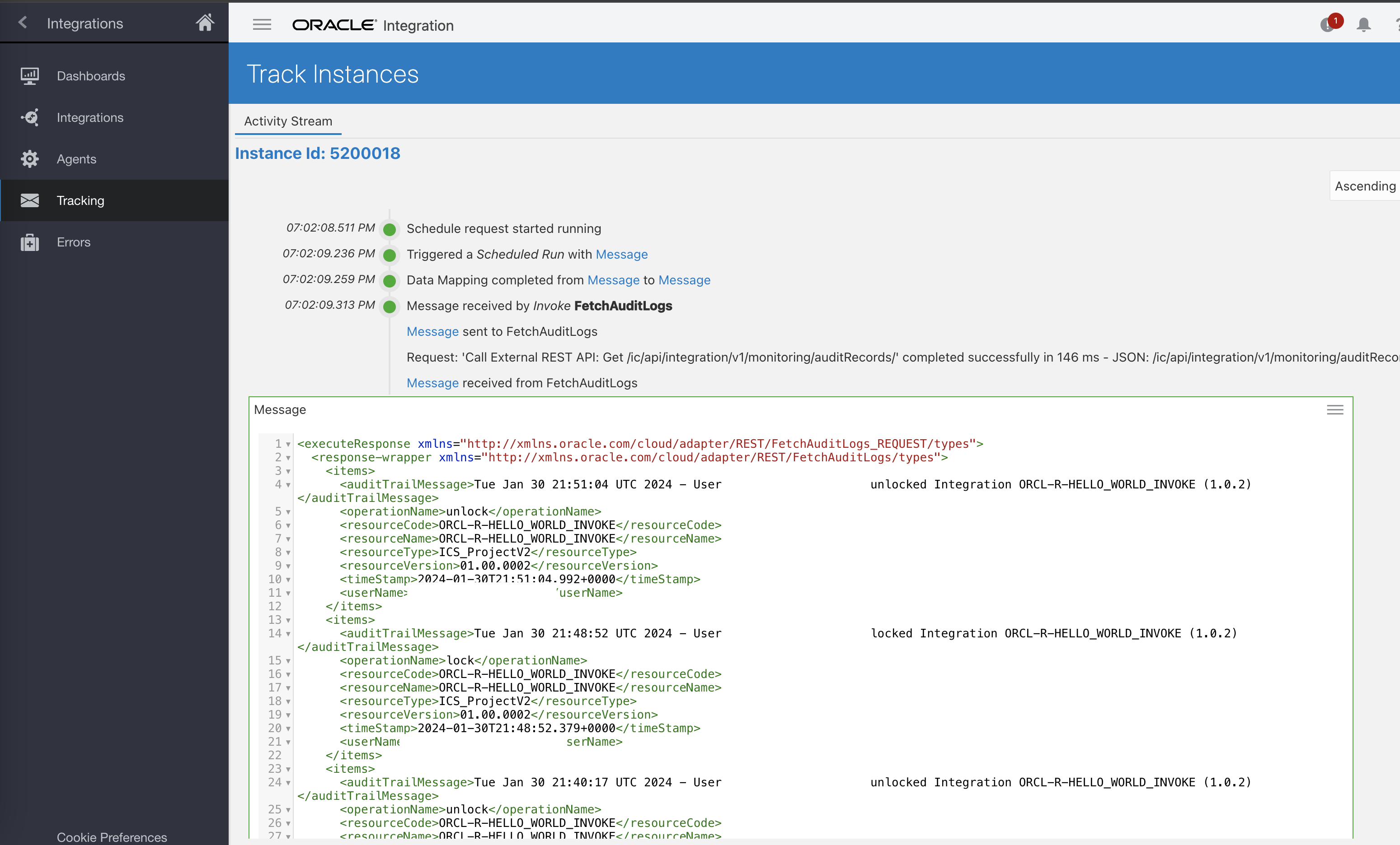 Figure 20. Check the Custom Integration Invocation Details 