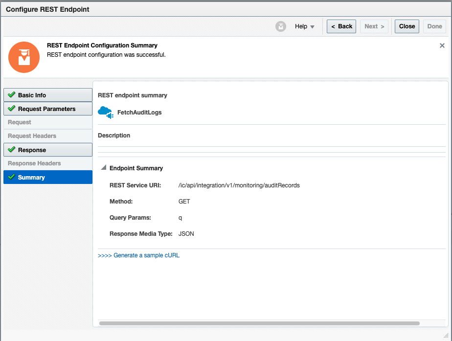 Figure 14. OIC REST Endpoint Verify Configuration Summary