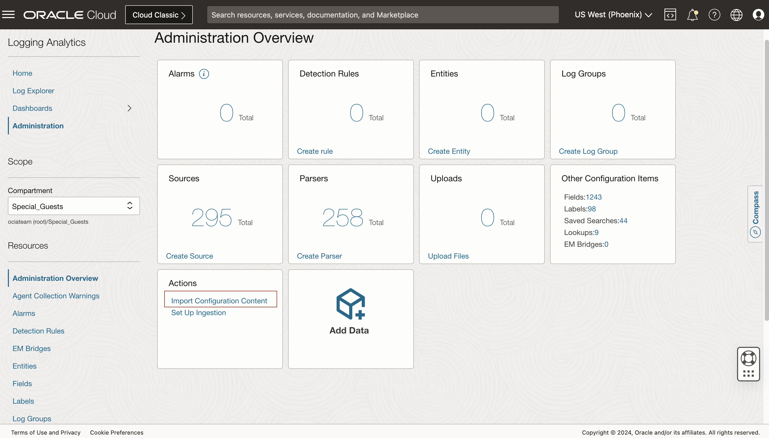 Figure 9. Logging Analytics Import Configuration Content Item
