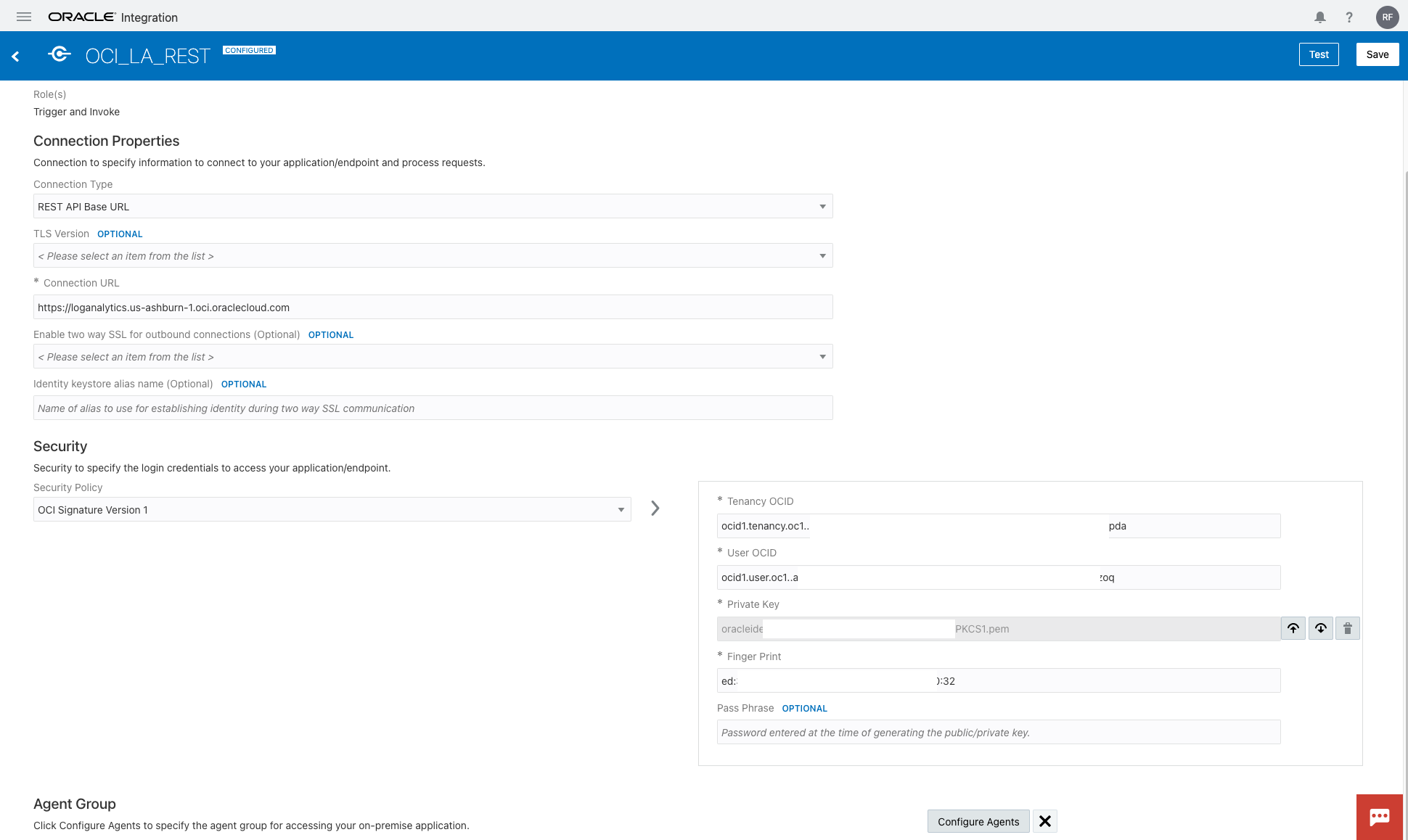 Figure 8. OCI Logging Analytics UploadLogFile REST API Connection via OCI API Key