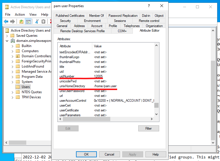 Active Directory Users and Computers User Attributes
