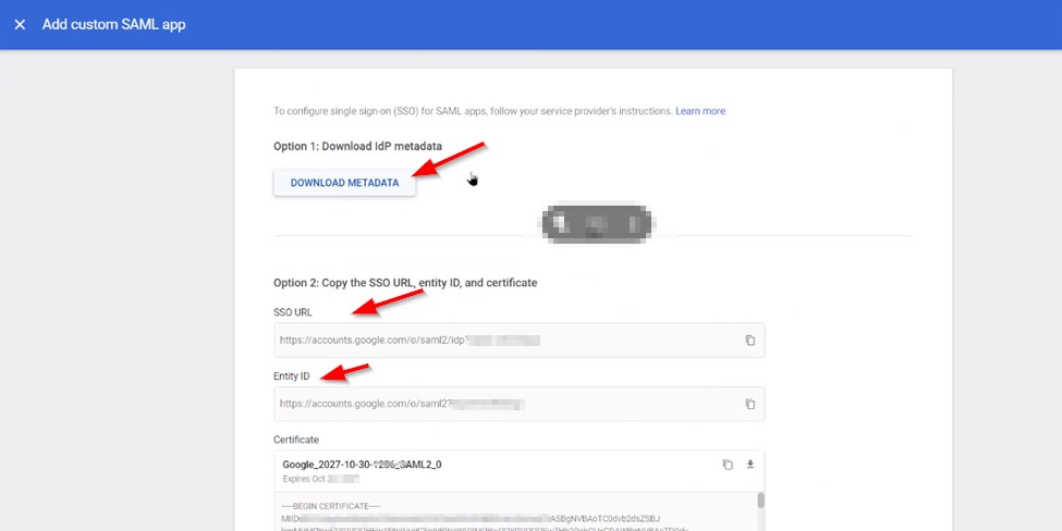 Google Identity Provider details 