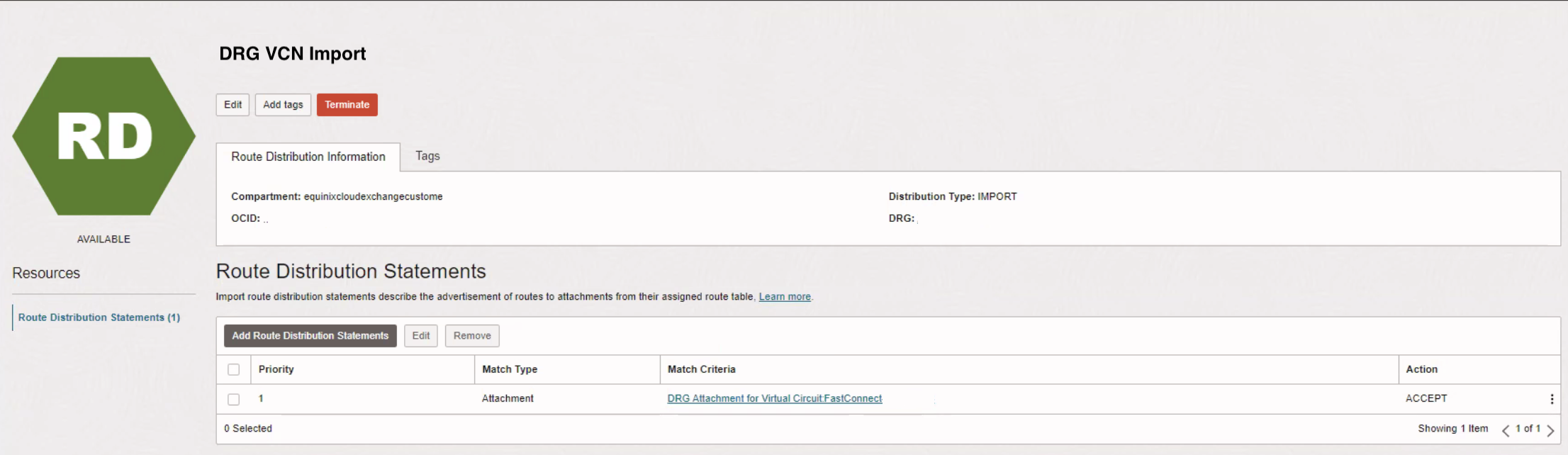 OCI Inter-Region - Dynamic Routing Gateway Import Distribution List