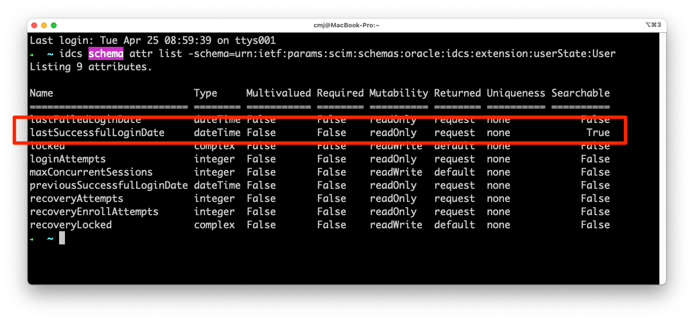 Listing the Attributes of a Schema