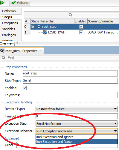 Select Exceptions for Steps